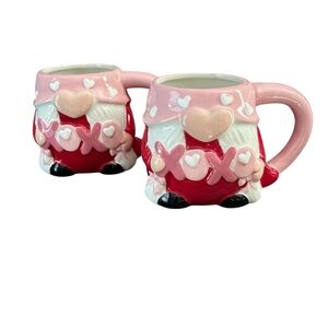 Gnome XOXO Set of 2 Heart Themed Ceramic Mugs